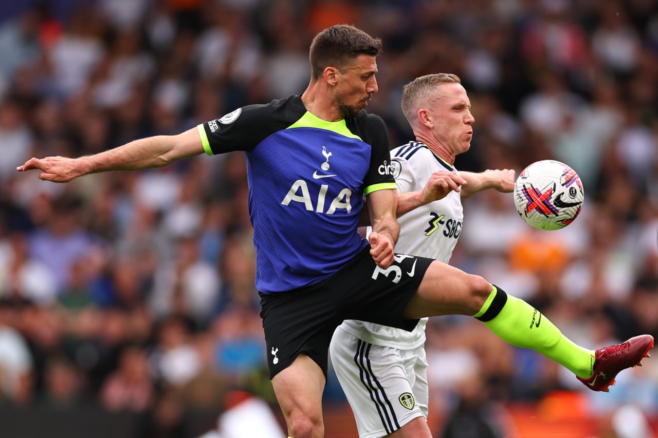 Adam Forshaw of Leeds United and Clement Lenglet of Tottenham Hotspur