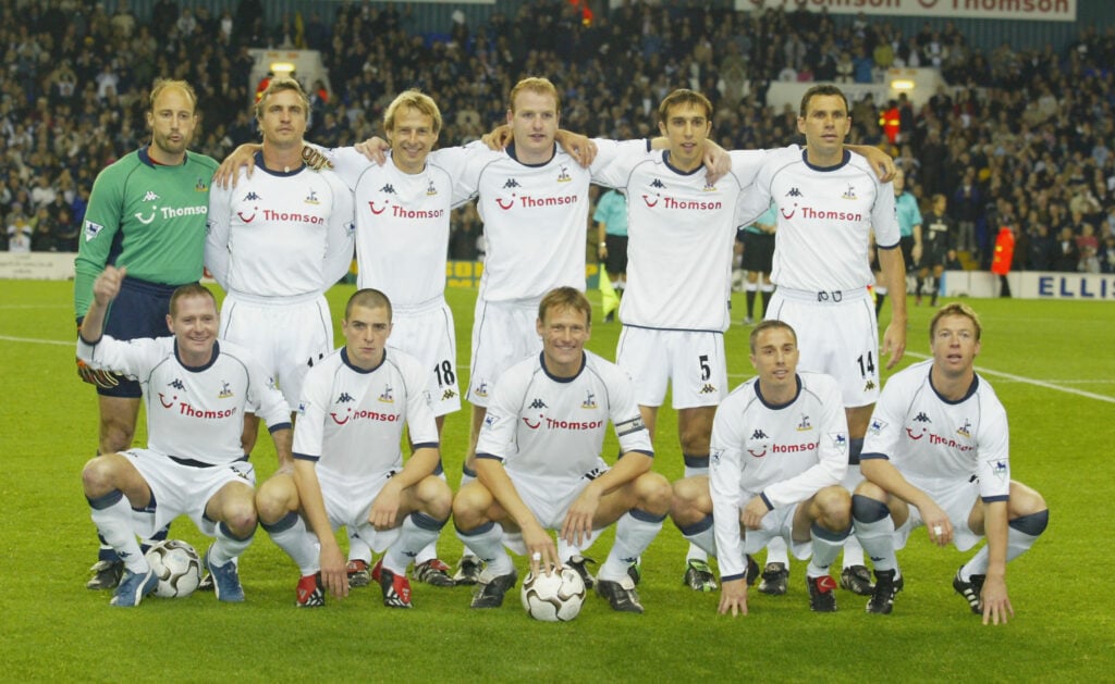 David Ginola, Jurgen Klinsmann and Paul Gascoigne line up in the team group