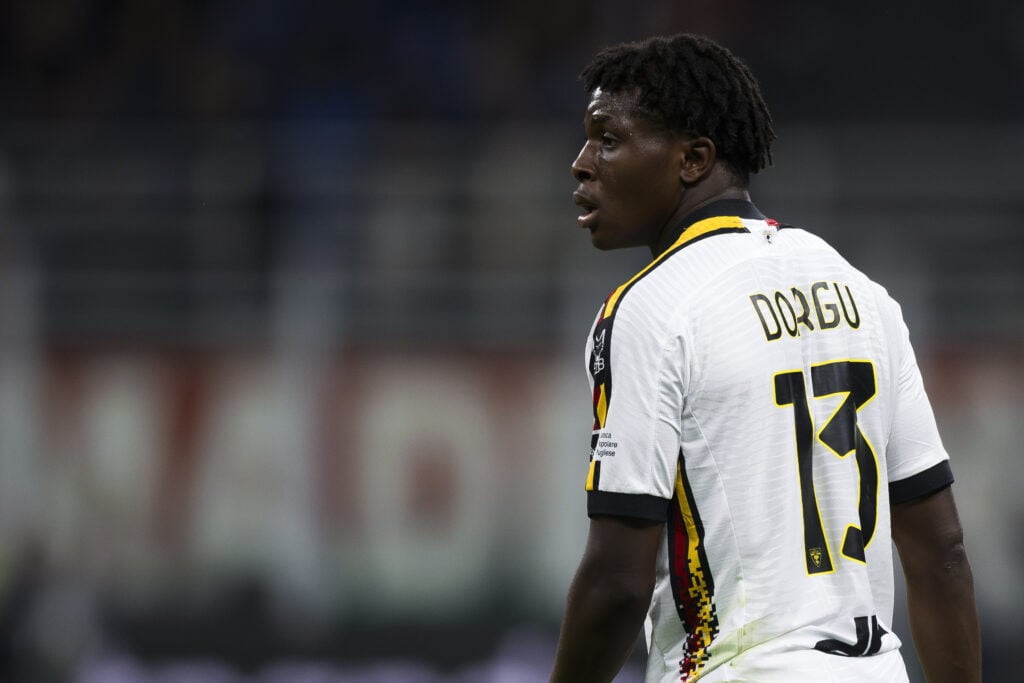 Patrick Dorgu of US Lecce looks on during the Serie A