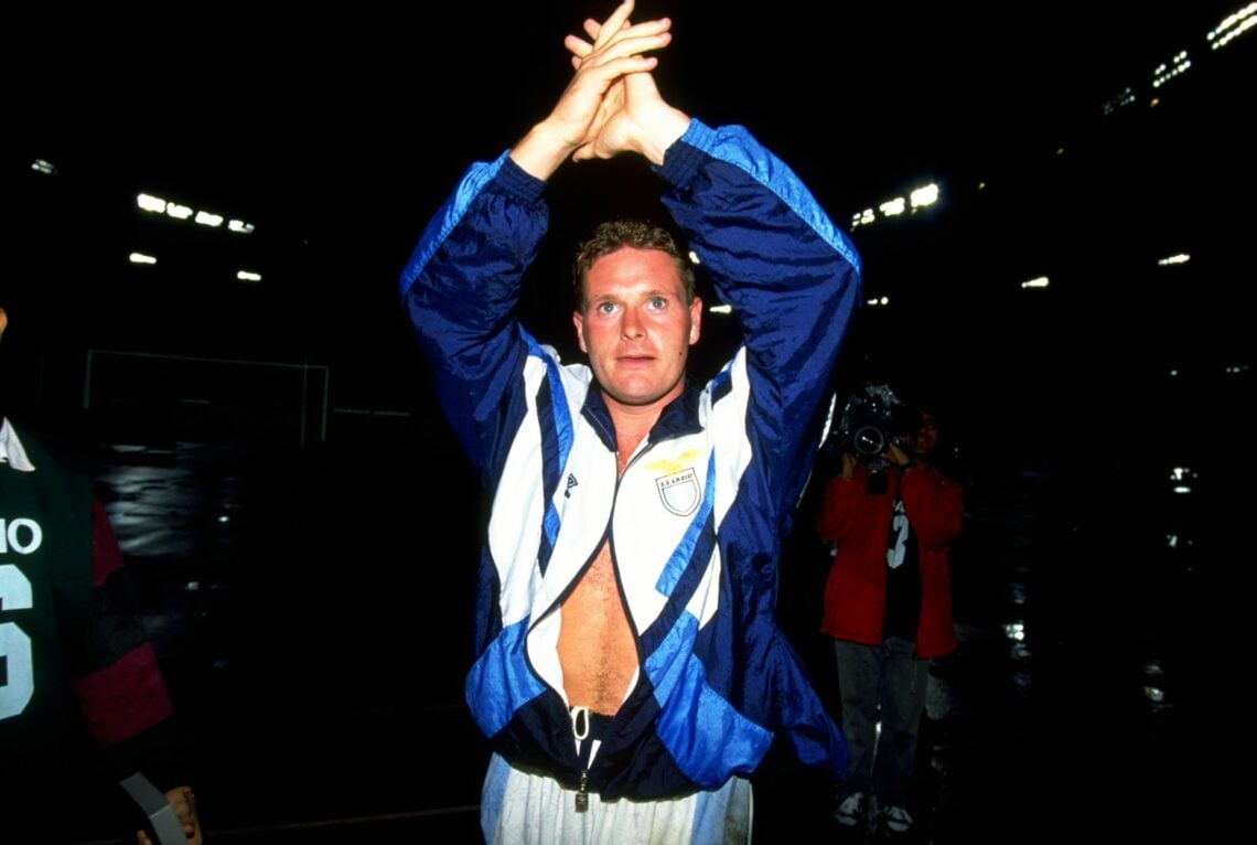 1992:  Paul Gascoigne makes his debut for Lazio during a match against Tottenham Hotspur in Rome.   Mandatory Credit: Mike  Hewitt/Allsport