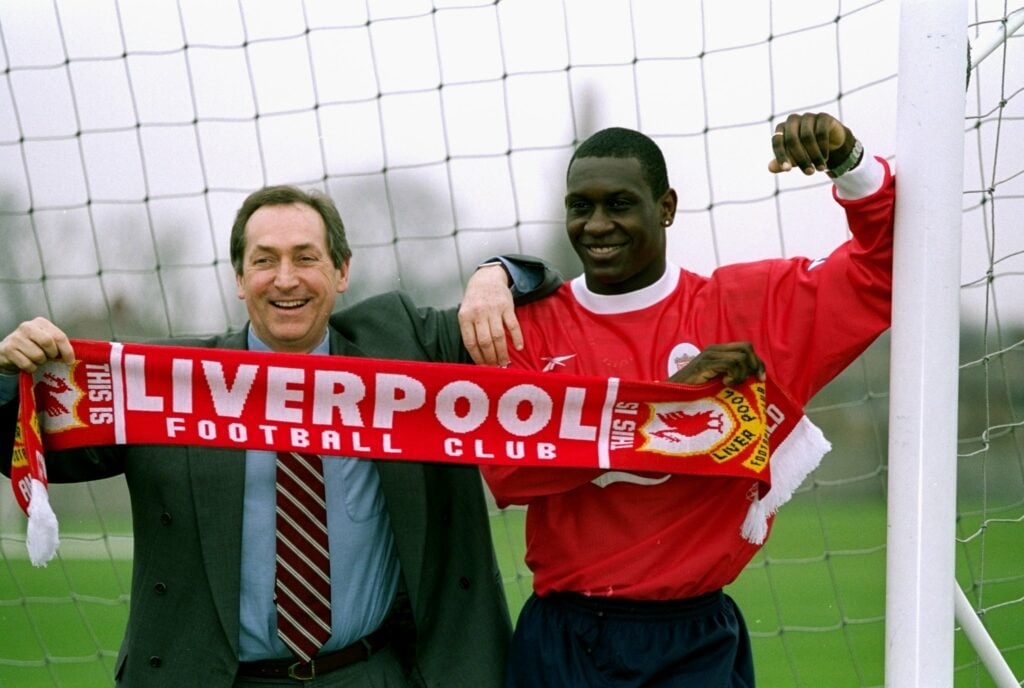 Emile Heskey with Liverpool manager Gerard Houllier