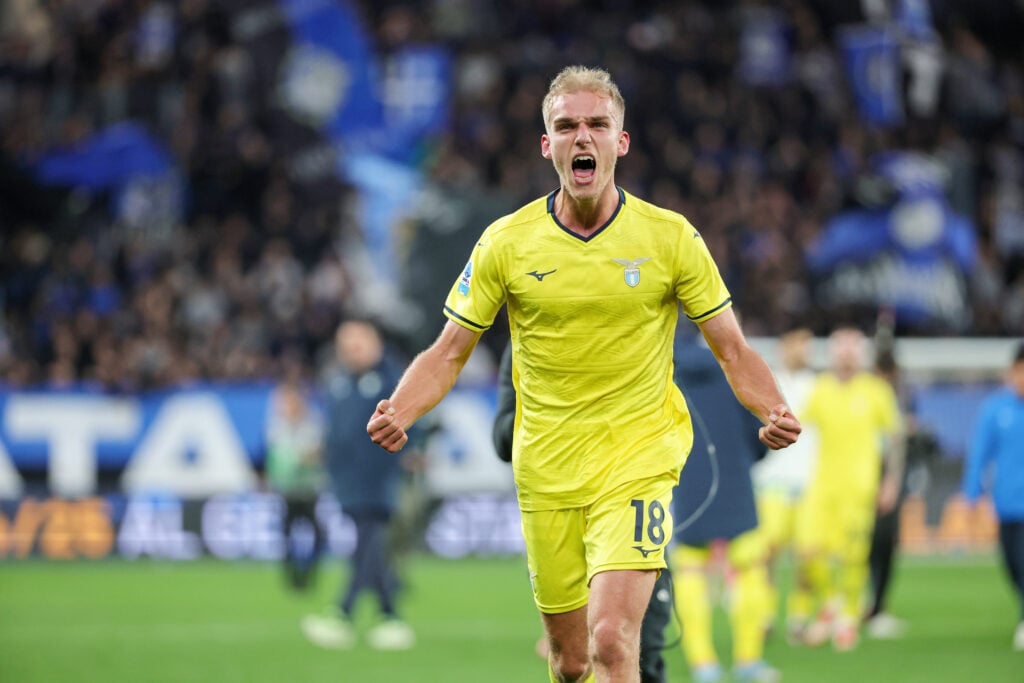Gustav Isaksen of SS Lazio celebrates their victory at the