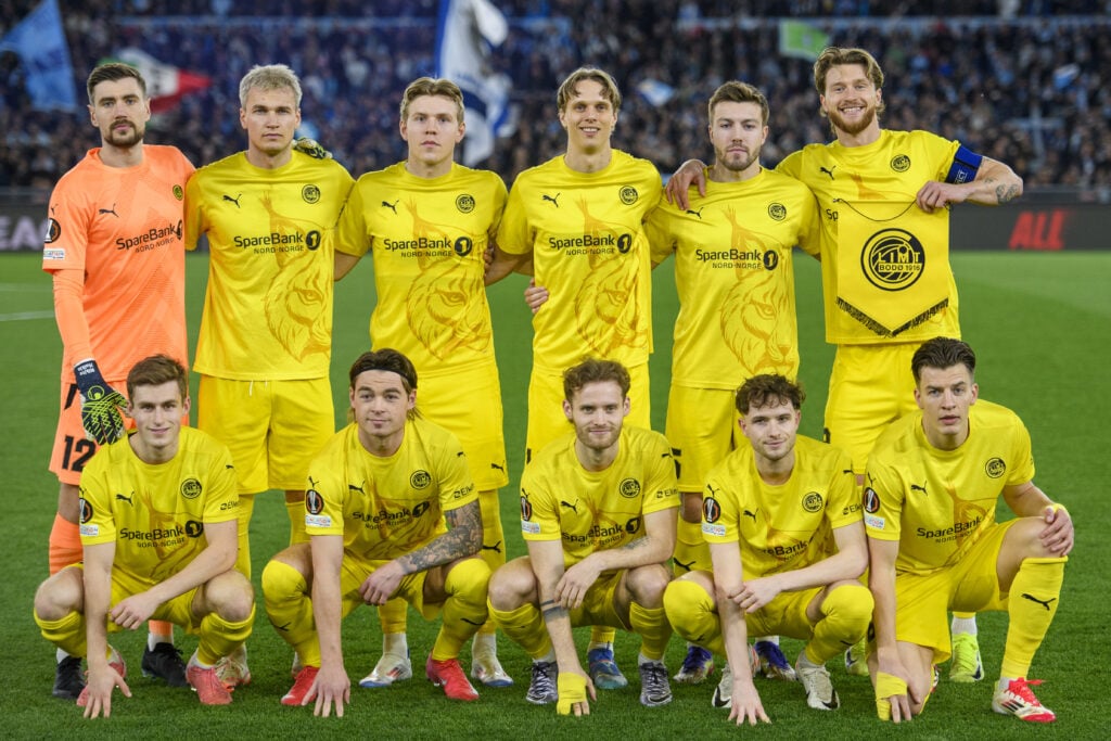 Bodo Glimt players pose for a team photo during the Europa