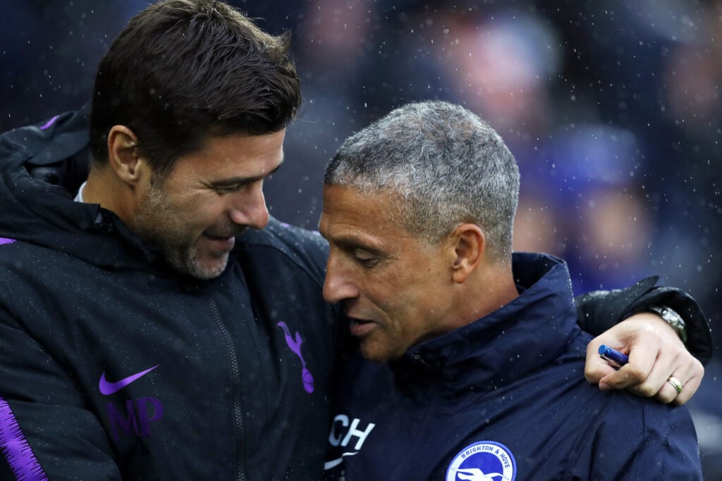 Chris Hughton and Tottenham boss Mauricio Pochettino