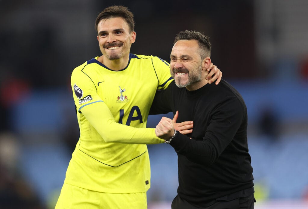 Tottenham manager Roberto De Zerbi and Joao Palhinha