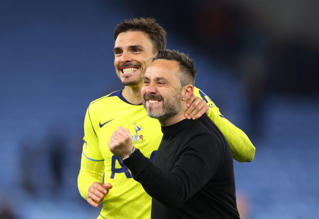 Roberto De Zerbi and Joao Palhinha at Tottenham