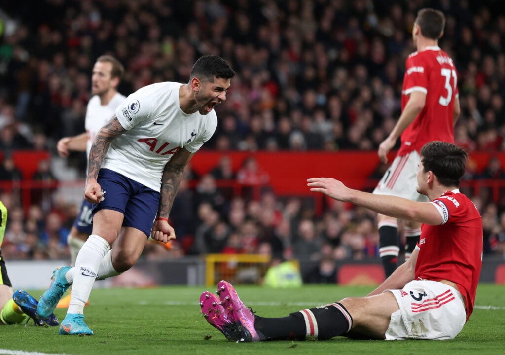 Tottenham's Cristian Romero against Man United