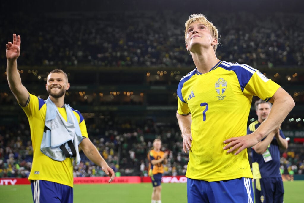 Tottenham's Lucas Bergvall playing for Sweden