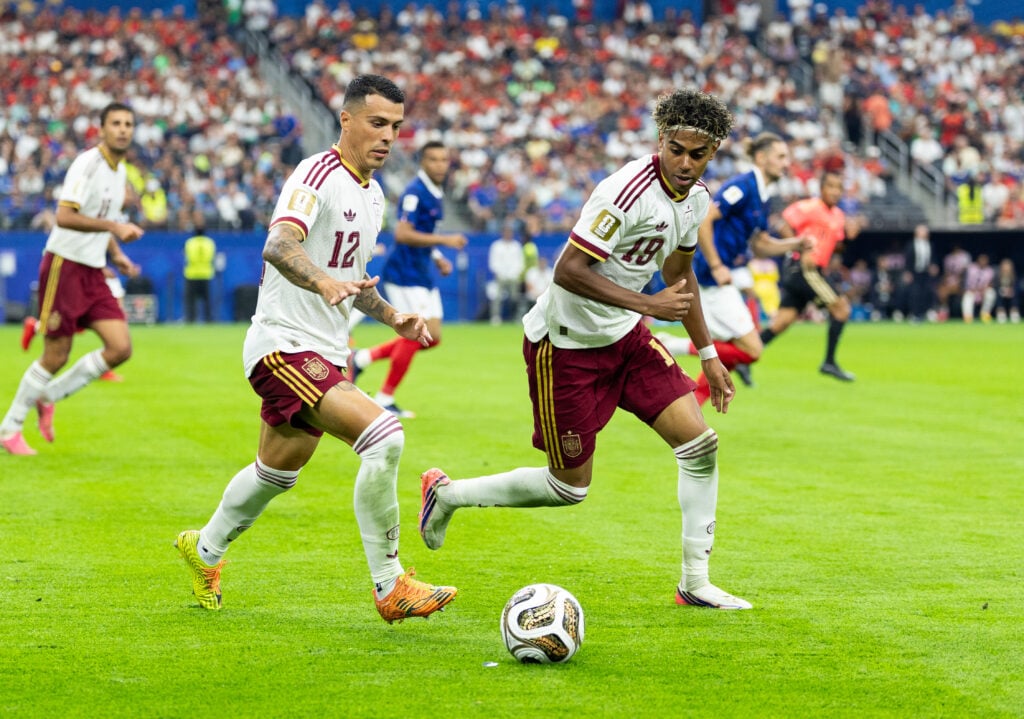 France v Spain: Semi Final - FIFA World Cup 2026 - Tottenham's Pedro Porro and Barcelona's Lamine Yamal