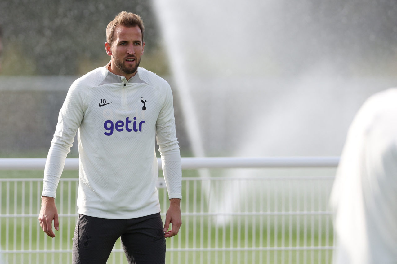 Harry Kane attends a team training session at the Tottenham Hotspur Football Club Training Ground