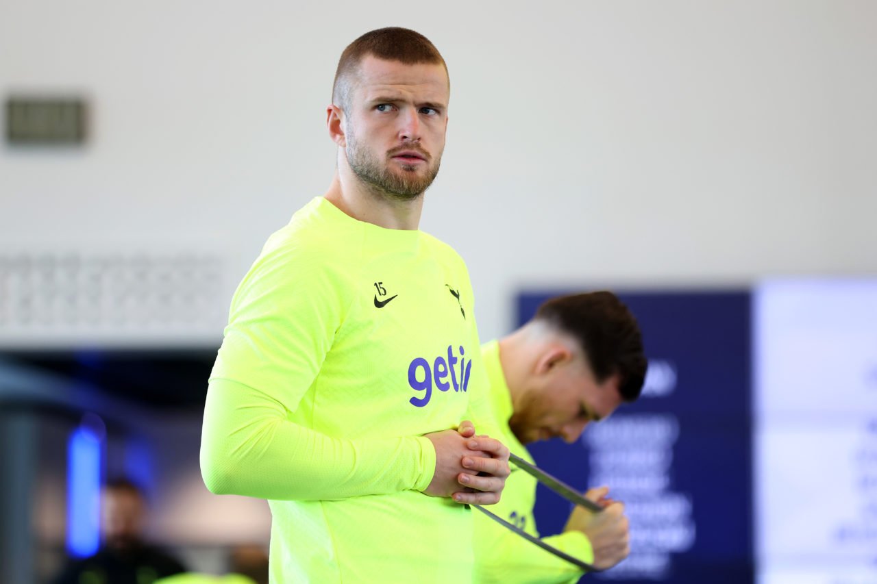 Eric Dier looks during a conditioning session at training